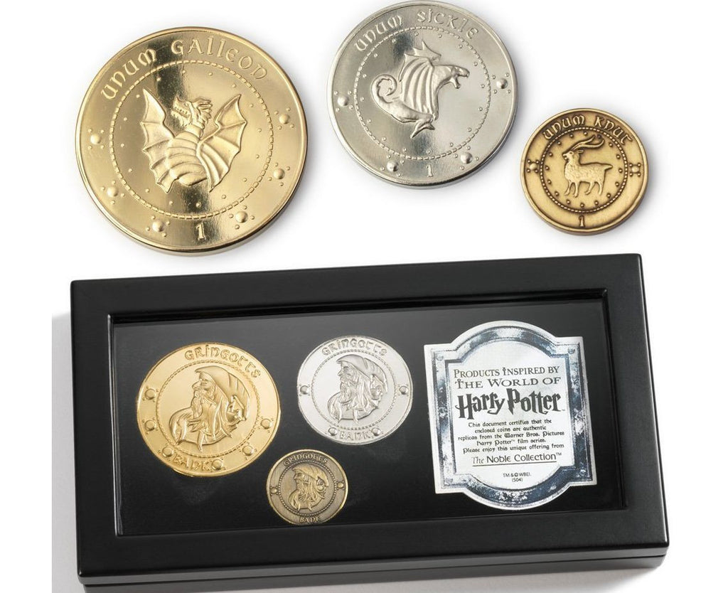 Harry Potter Gringotts Bank Coin Collection 24kt Gold, Silver & Copper Plated 3-pc Set by Noble Collection